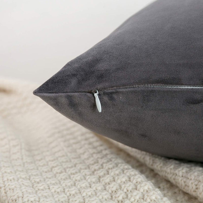 RainRoad Velvet Decorative Throw Pillow Covers Cushion Cover Pillow Case for Sofa Couch Bed Chair,Soft Square Gray Throw Pillows 18x18 Inch,Set of 2 - Image 3